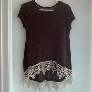 Brown high low crocheted top